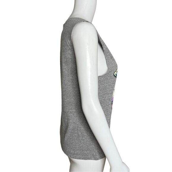 Bravado Rolling Stones Shirt Womens Medium Gray Floral Lips Tongue Muscle Tee - Picture 2 of 7